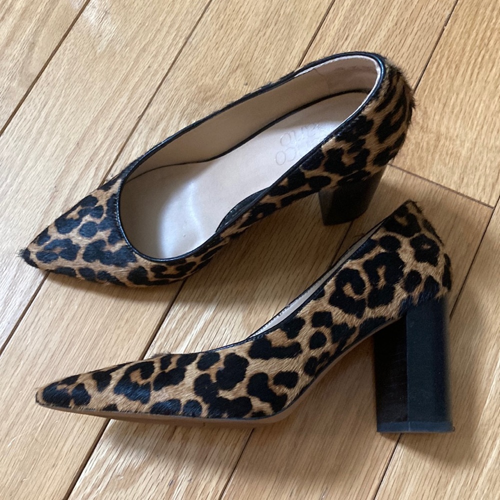 Franco Sarto Leopard Print Block Heel Pumps